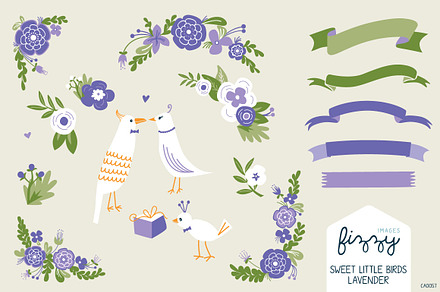 Wedding: Lavender Floral & Birds Set