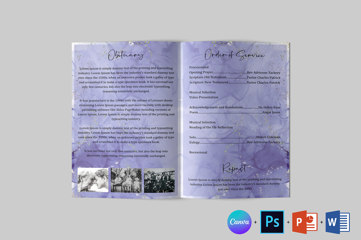 Purple Funeral Program Template, a Brochure Template by Designscozy (Photo 6 of 8)