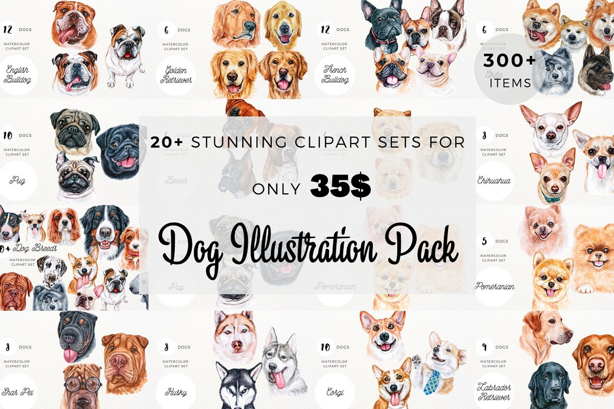 50% OFF | 20+ Dog Illustration Pack, an Animal Illustration by ArtbyHien (Photo 1 of 17)