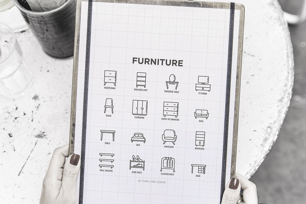 Furniture | 16 Thin Line Icons Set, an Outline Icon by Alex Blogoodf (Photo 10 of 11)