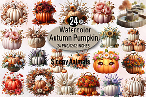 Watercolor Autumn Flower Pumpkin Des, an Illustration by SVGArt