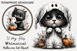 Whimsical Halloween Cat Clipart PNG