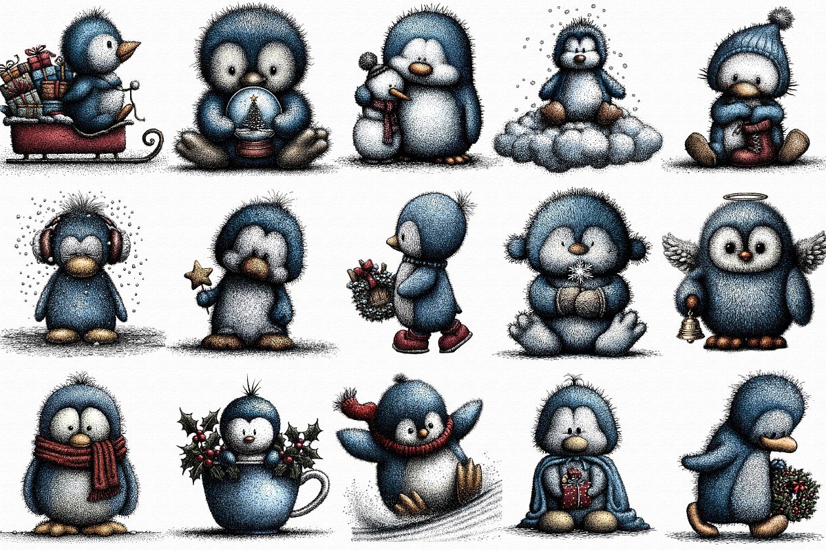 Christmas Ice Blue Penguin Clipart, an Illustration by Libby Wishes (Photo 2 of 7)