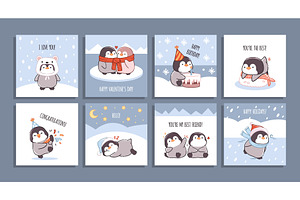 Cartoon penguin cards. Funny little, an Animal Illustration by YummyBuum