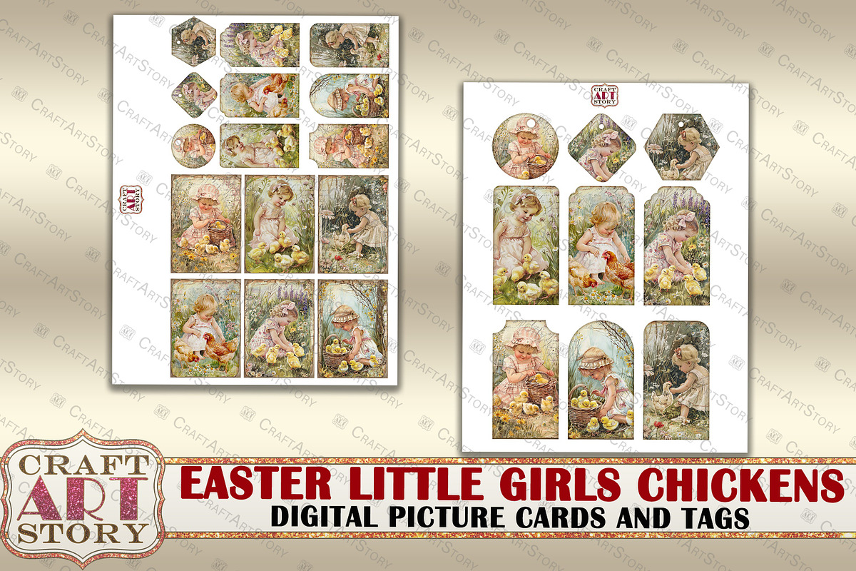 Easter little girls Chickens, an Animal Illustration by CraftArtStory (Photo 2 of 4)