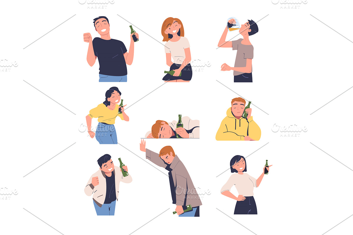 People with Alcohol Drink and, a Person Illustration by TopVectors