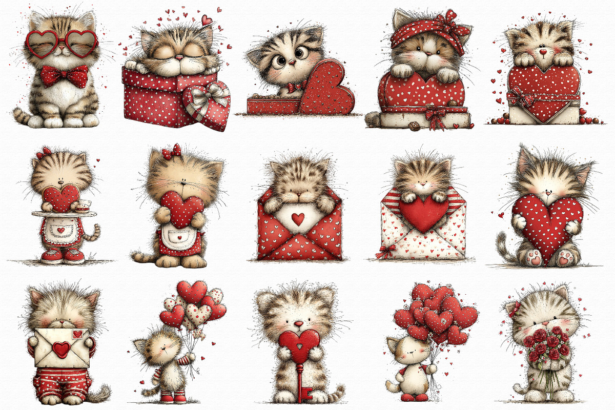 Whimsical Valentine Cat Clipart, an Illustration by Libby Wishes (Photo 6 of 7)