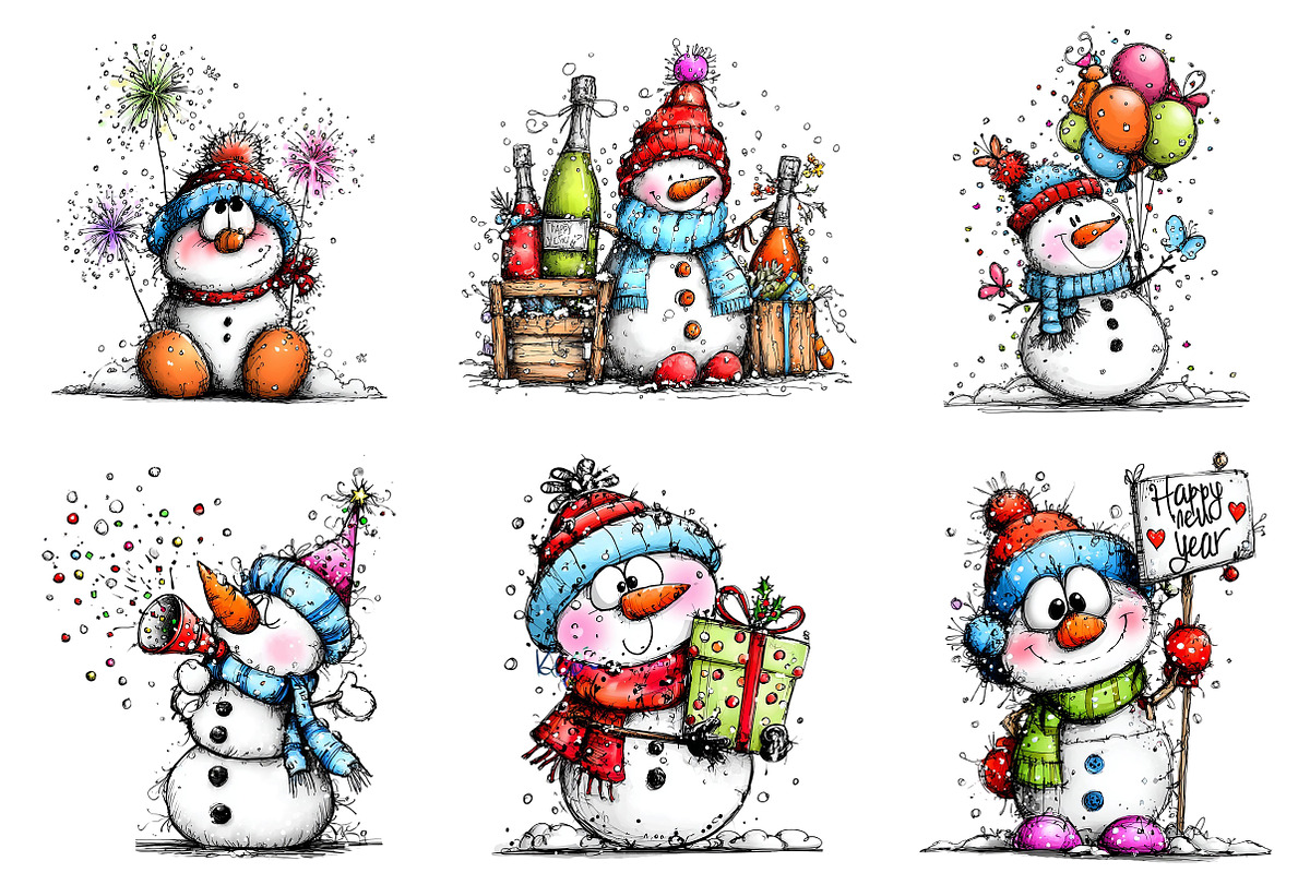 New Year Snowman Clipart Bundle, an Illustration by Craft Nest (Photo 9 of 9)