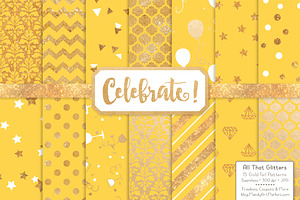 Sunshine Gold Foil Digital Papers, a Pattern Graphic by Amanda Ilkov