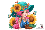 Cowgirl with Sunflowers PNG Clipart, a Graphic by Clipart Bloom (Thumbnail 9 of 13)