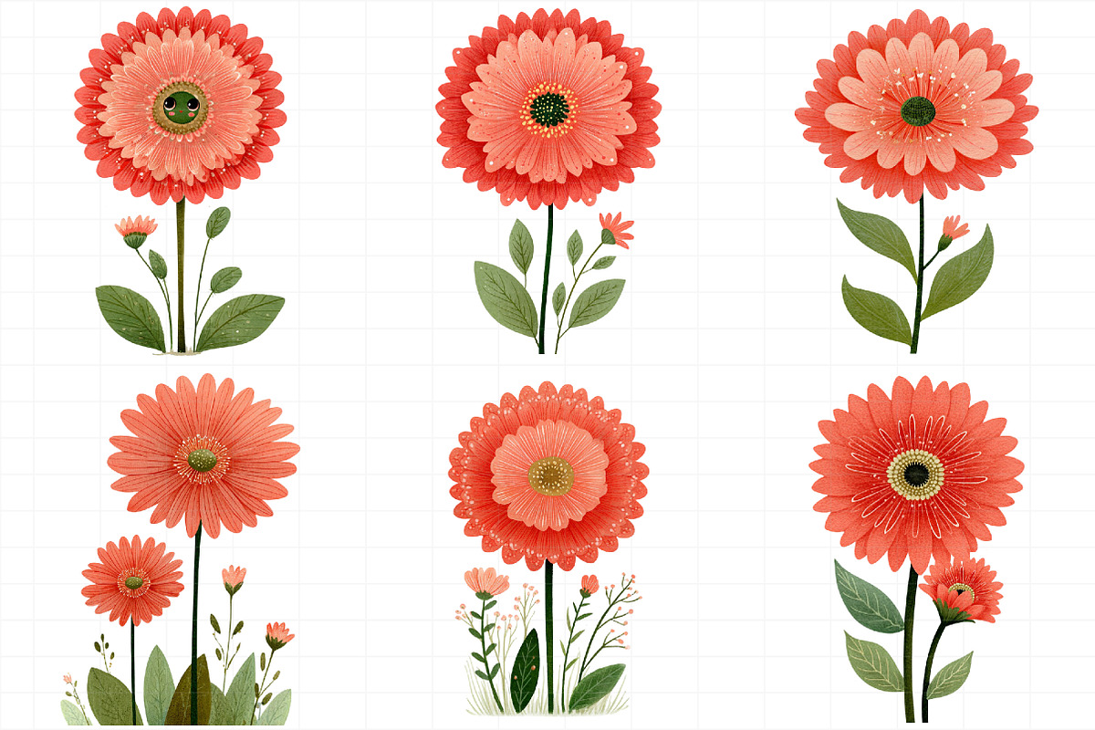 Gerbera Daisy Red & White Clipart, an Illustration by Daily.Designs (Photo 3 of 5)