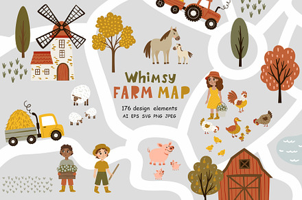 Whimsy Farm Map Clipart, a Decorative Illustration by Jenny Quince