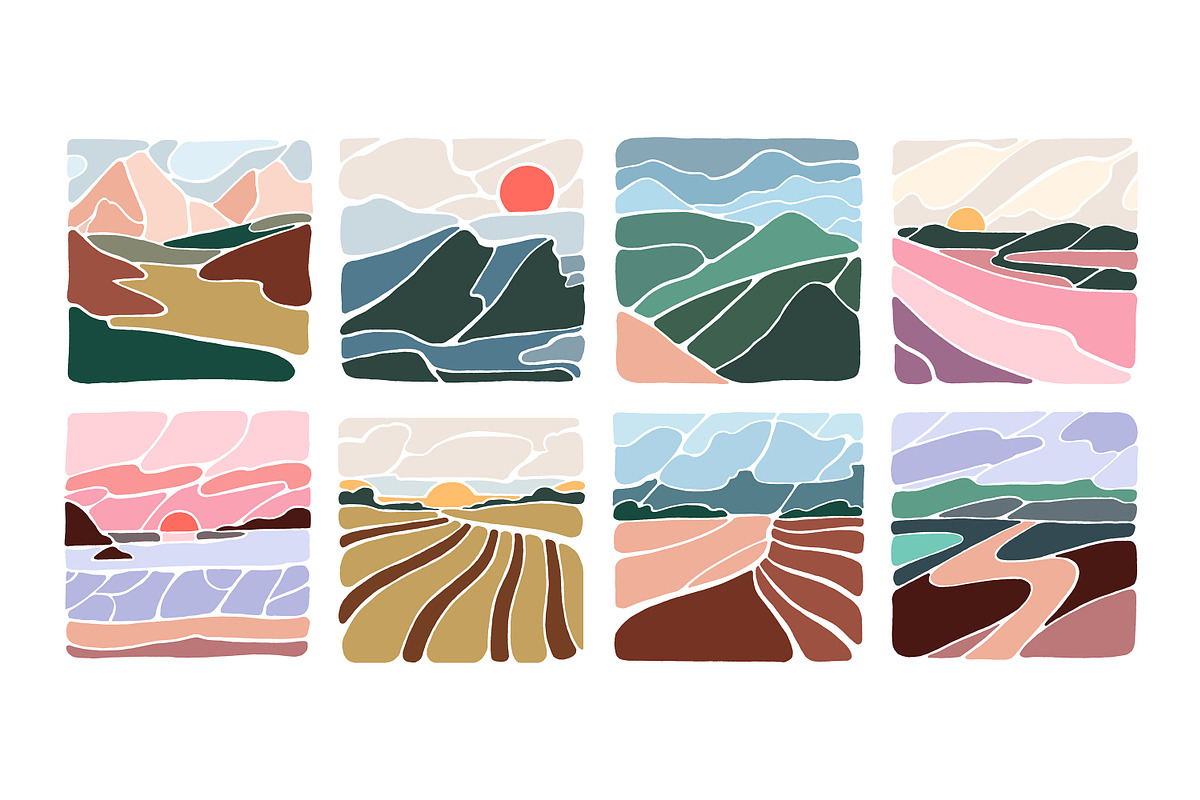 Modern abstract nature landscape set, a Seasonal Illustration by PaperTrident (Photo 2 of 2)