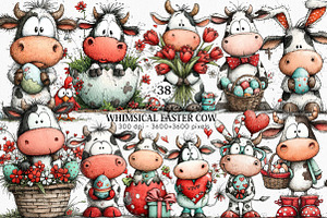 Whimsical Easter Cow Clipart Bundle, an Illustration by Canvas Craft