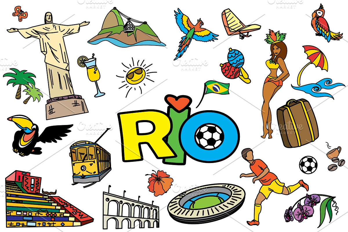 Cartoon SET Brazil and Rio, a Graphic by naum_studio