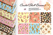 Watercolor Seashell Seamless Pattern, an Illustration by OlDm_Shop (Thumbnail 1 of 10)