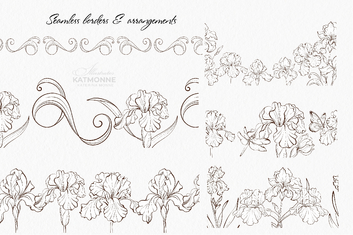 Iris Botanical Line Floral Vector, a Decorative Illustration by katmonne (Photo 6 of 14)