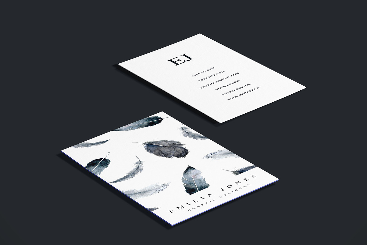 Watercolor feather business card, a Card Template by MH Design Template (Photo 4 of 6)