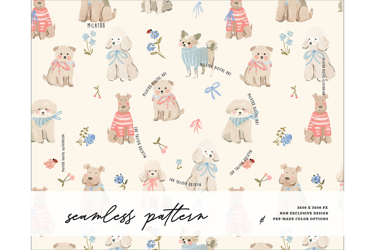 Neutral Dogs floral pattern Nursery, a Pattern Graphic by Milatoo (Photo 1 of 4)