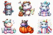 Watercolor Cute Hippo Clipart, an Illustration by OK Design (Thumbnail 5 of 5)