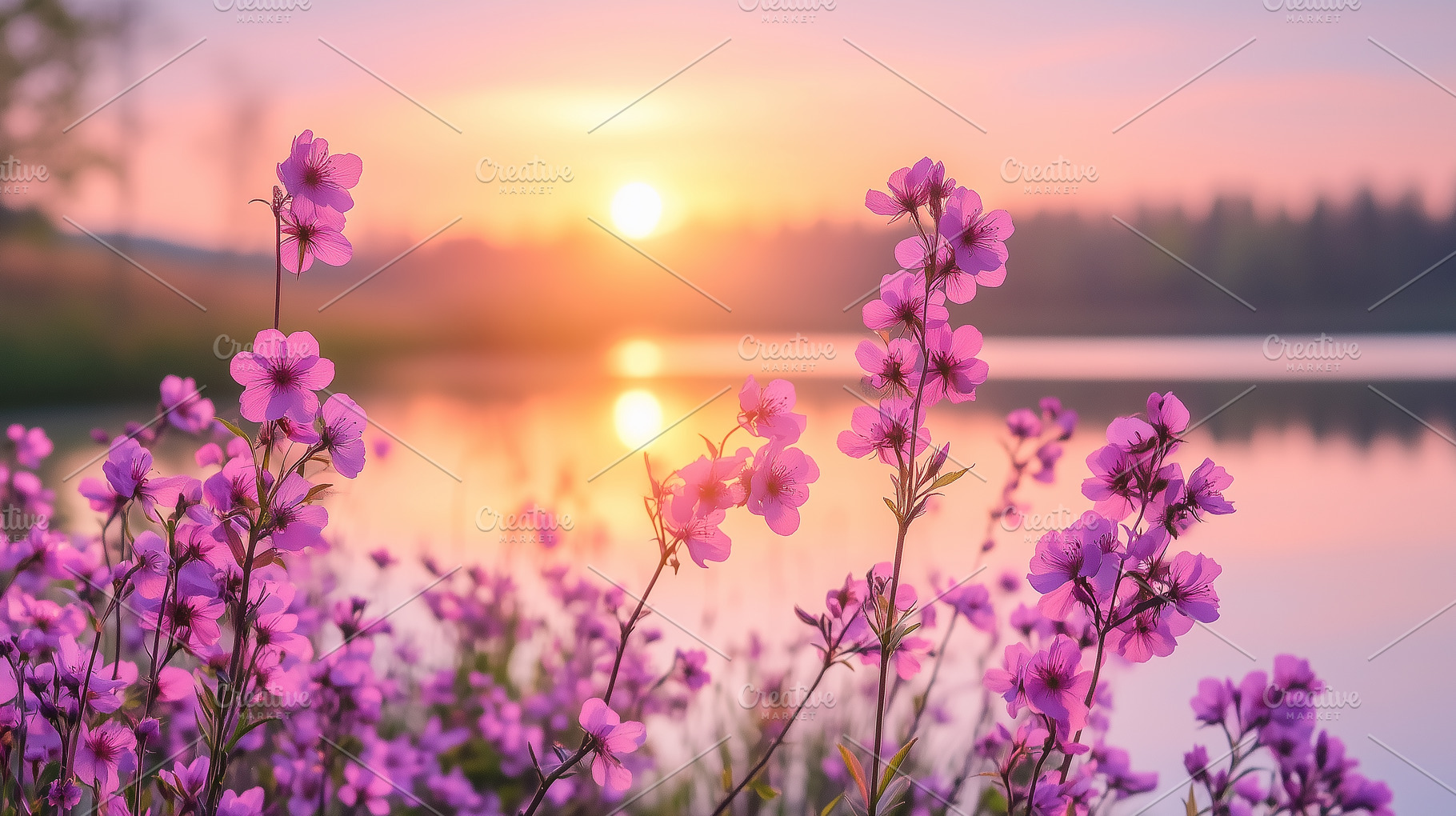 Blooming pink wildflowers by a lake, a Nature Photo by MistyDay