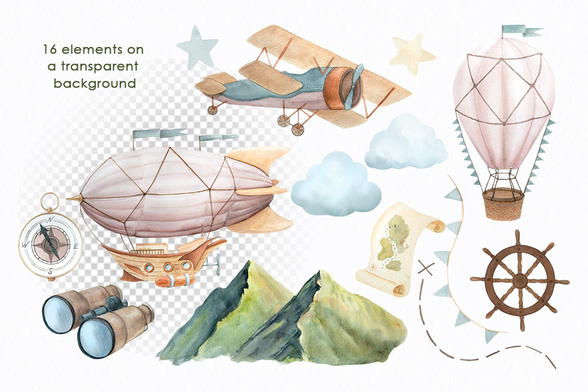 Air journey watercolor clip art, an Illustration by FerroDakora (Photo 2 of 6)
