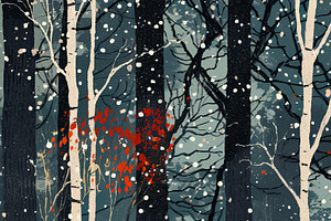 Family enjoying a winter picnic in a snow-covered forest, an Illustration by AS photostudio