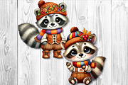 Autumn Cute Raccoon Clipart Set, a Seasonal Illustration by V Design Creator (Thumbnail 3 of 9)