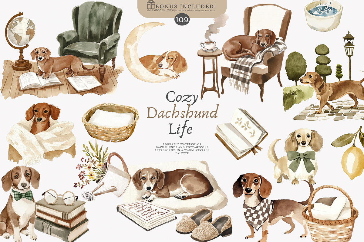 dachshund clipart cozy dog png, a Decorative Illustration by Patishop Art (Photo 2 of 10)