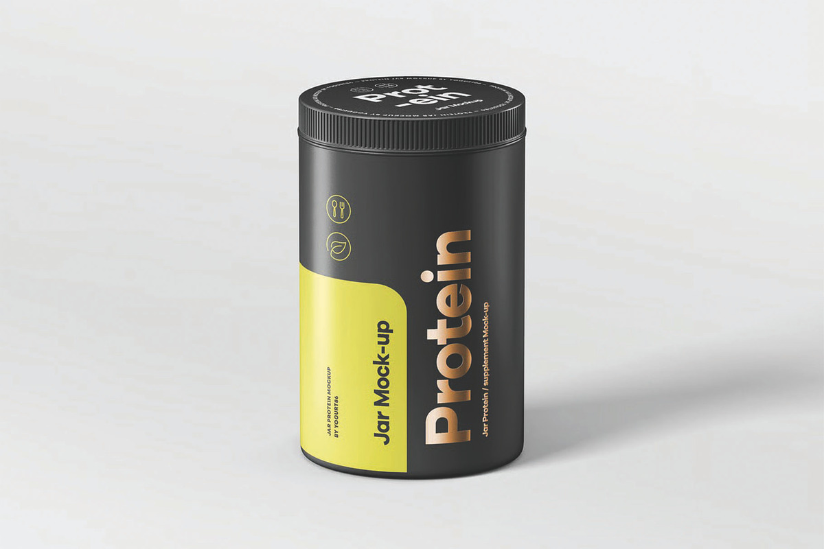 Protein Pouch & Jar Pack Mockup, a Packaging Mockup by DesignRushMarket (Photo 7 of 8)