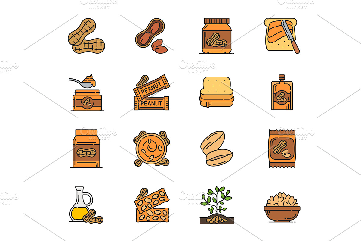 Peanut food, butter line icons, a Food Illustration by Vector Tradition