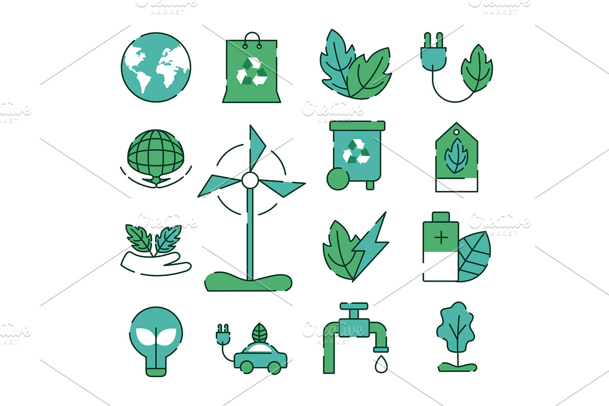 fifteen ecology icons, an Illustration by studiogstock