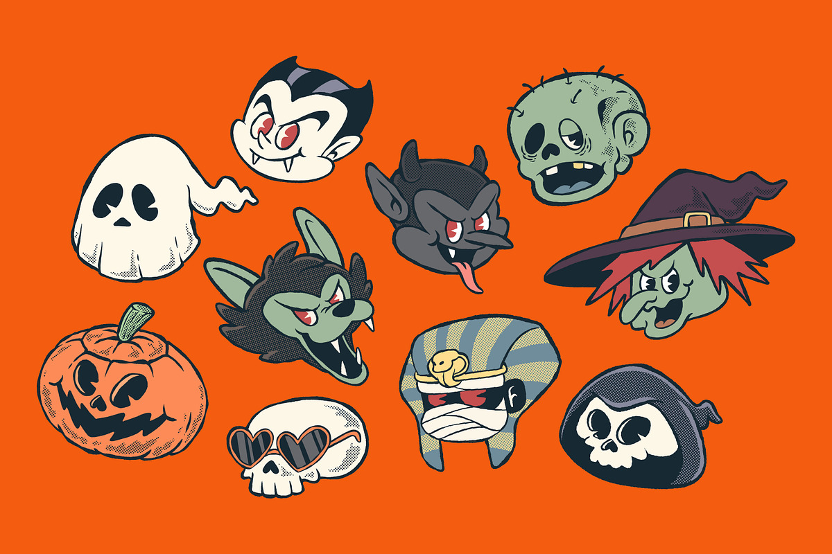 Spooky Friendz - Retro Halloween, a Seasonal Illustration by Ludere Studios (Photo 5 of 11)