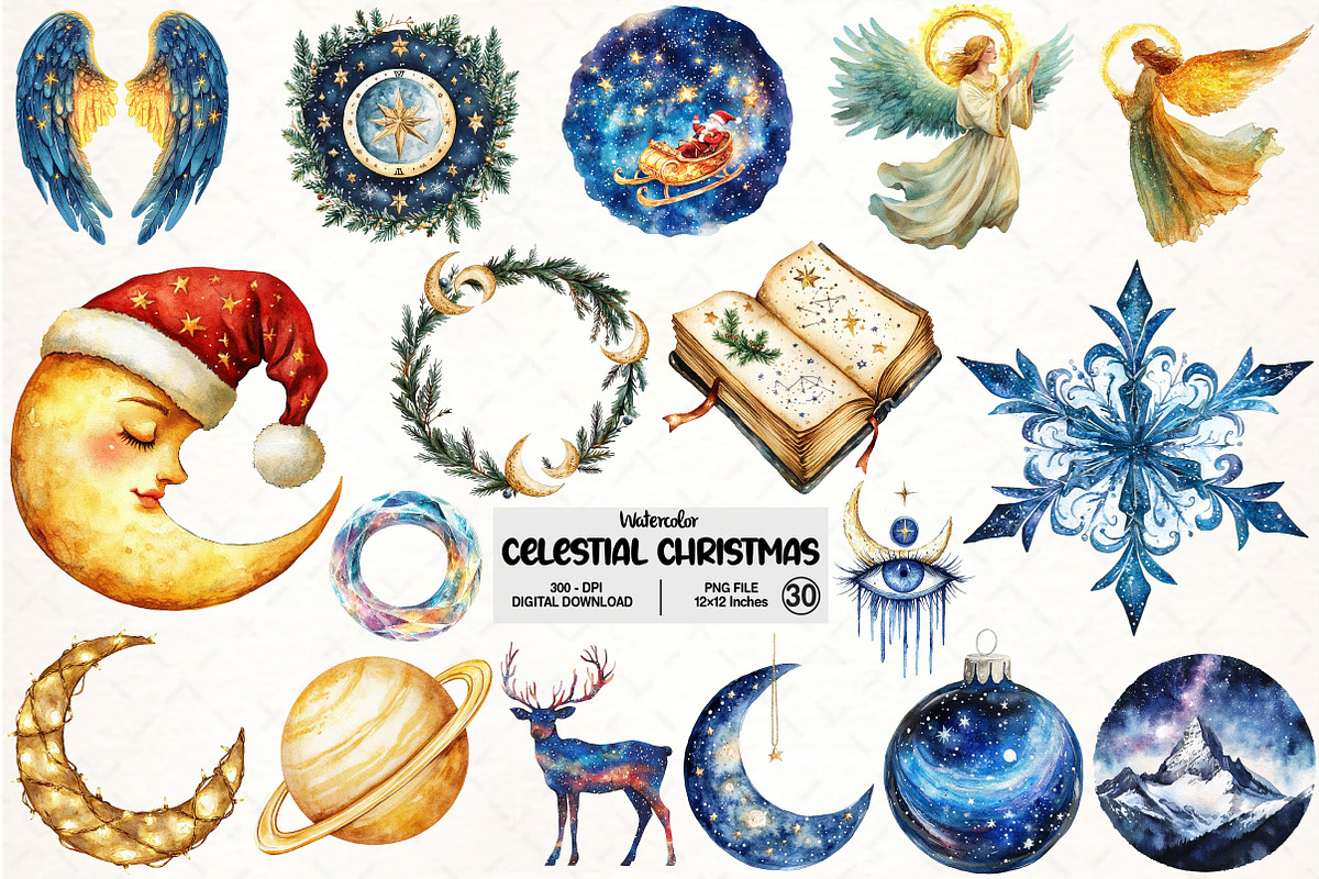 Celestial Christmas Clipart, an Illustration by Pixels.Craft (Photo 1 of 7)