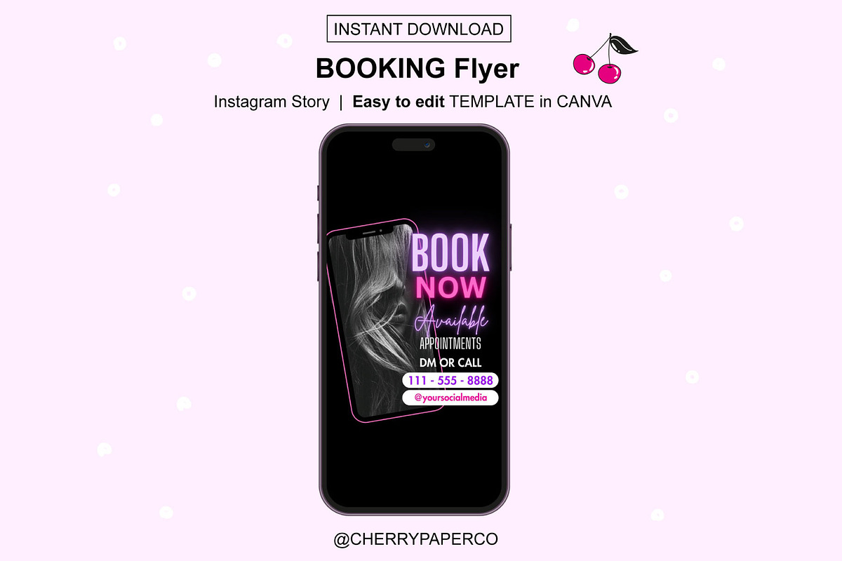 Instagram Booking Flyer Template, a Social Media Template by Cherry Paper Co (Photo 1 of 2)