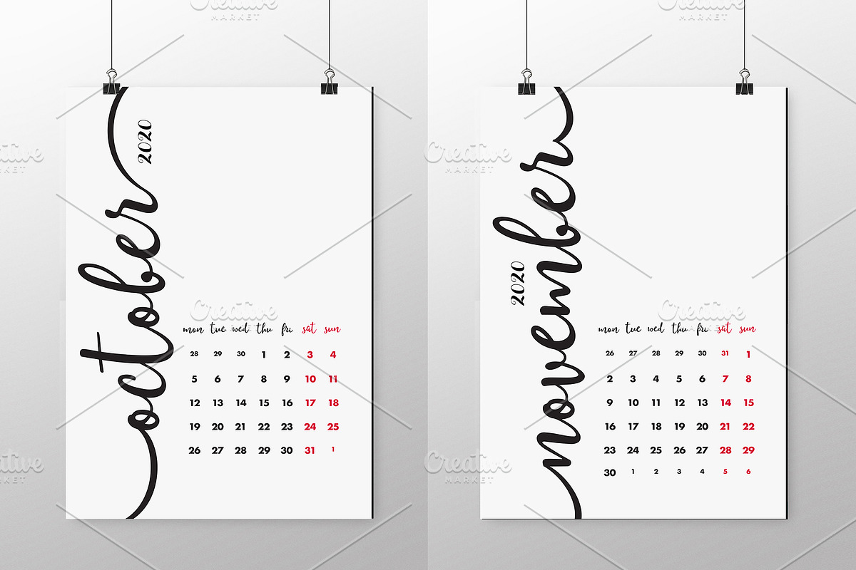 Calendar 2020 Design Vector Set., a Poster Template by Bordo (Photo 6 of 7)