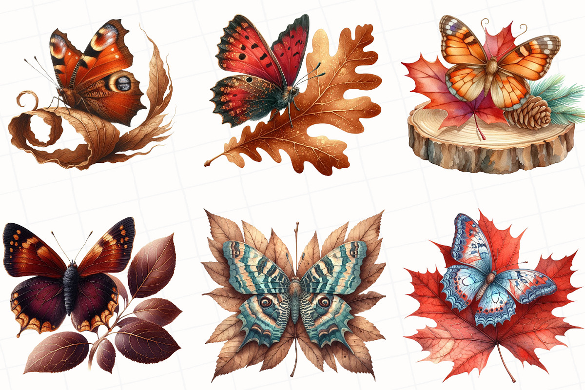 Watercolor Autumn Butterfly Clipart, an Illustration by OK Design (Photo 5 of 5)