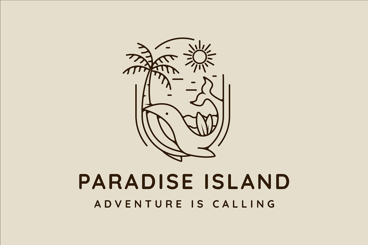 palm tree and whale logo line art, a Branding & Logo Template by zyxroun shop