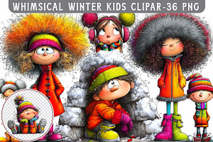 Whimsical Winter Kids Clipart Bundle, an Illustration by Libby Wishes