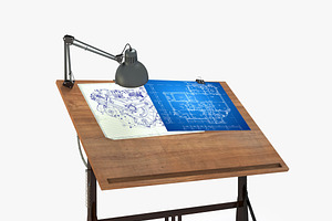 Blueprint Desk With Lamp