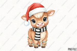 Funny Christmas Highland Cow PNG, an Illustration by CraftArtStudio