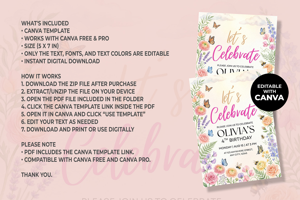 Wildflower Birthday Invitation, an Invitation Template by M9 Design (Photo 4 of 4)