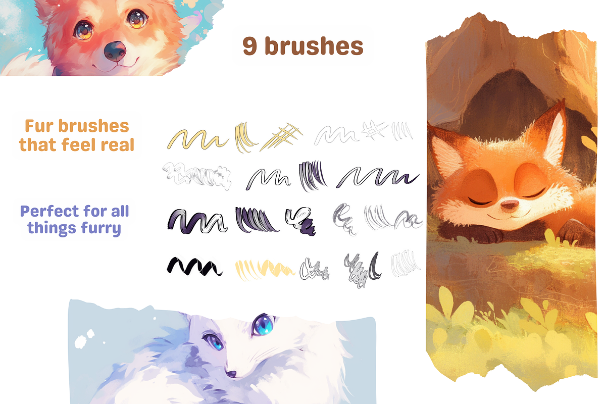 Fluffy Fur Brushes for Procreate, a Brush Add-On by Cozy Brushery (Photo 3 of 5)