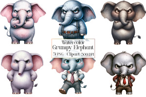 Watercolor Funny Grumpy Elephant PNG, an Illustration by CraftArtStudio