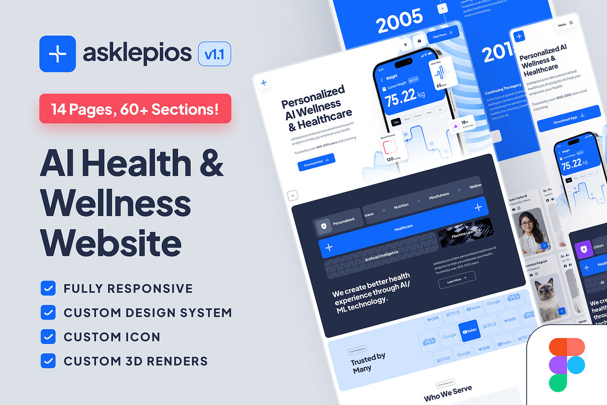 asklepios: AI Healthcare Website, a Landing Page Template by strangehelix.bio (Photo 1 of 8)
