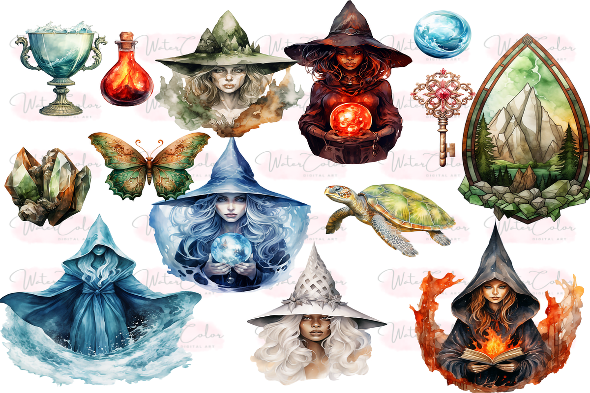Elemental Witches Collection Clipart, a Person Illustration by Watercolor Digital (Photo 3 of 9)