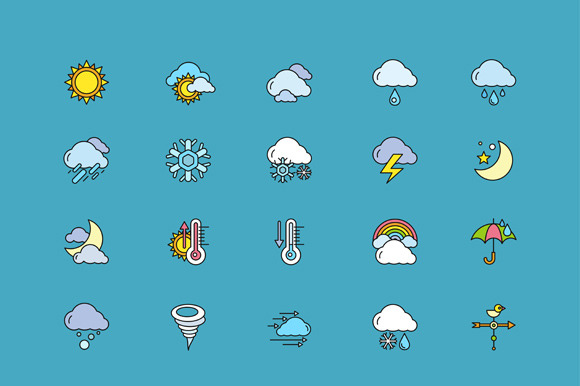 Symbols Weather Set Of Colorful