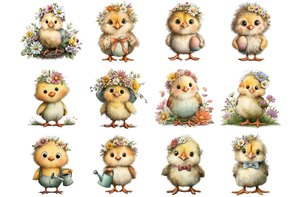 Whimsical Spring Chick Clipart, an Illustration by DreamArtGraphic (Photo 3 of 4)