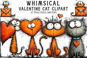 Whimsical Valentine Cat Clipart, an Illustration by Libby Wishes