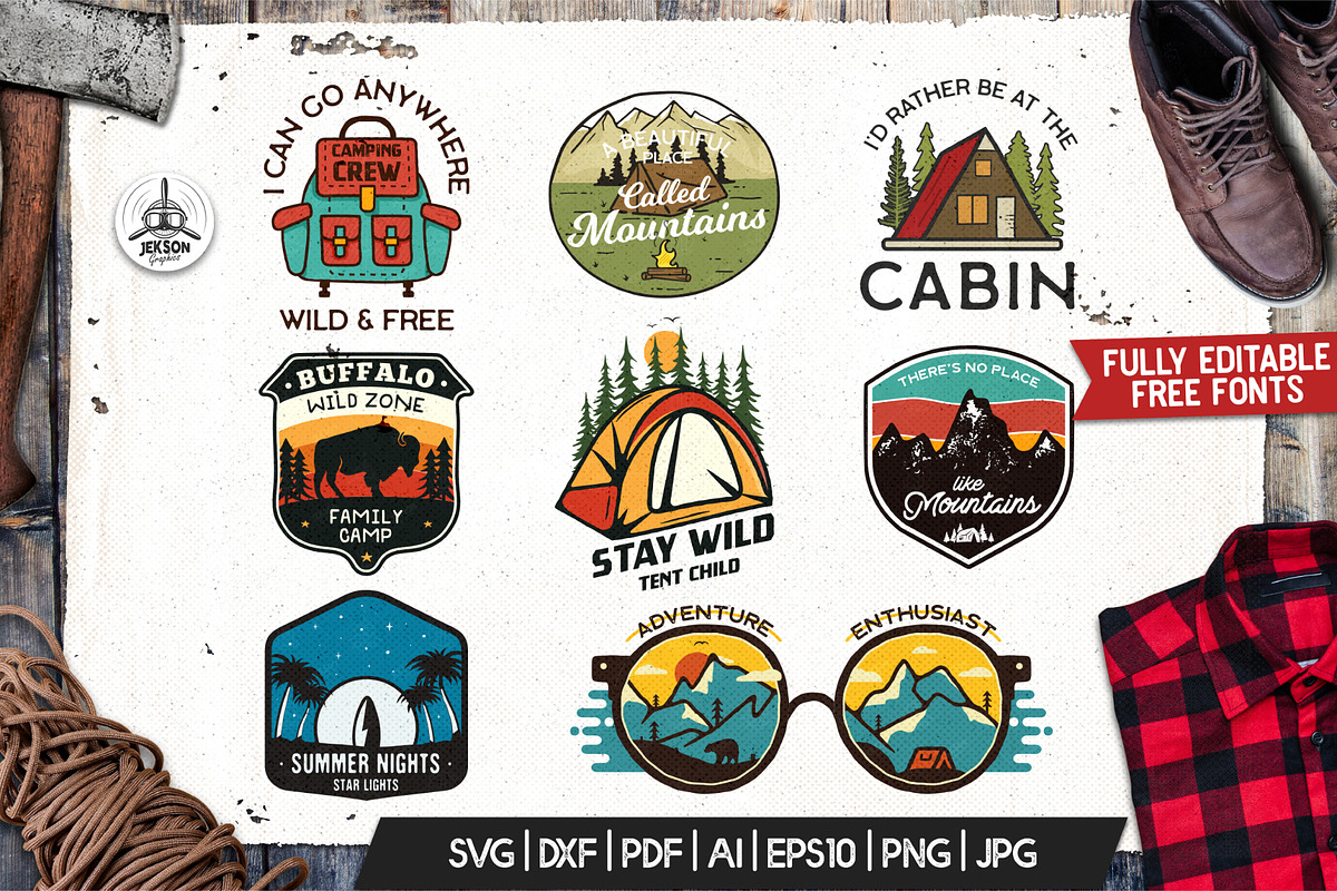 Retro Camp Badges Logos. Part 4, a Branding & Logo Template by JeksonGraphics (Photo 4 of 11)